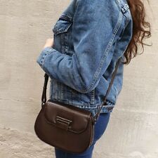 Borsa pochette tracolla firmata Albatros vera pelle marrone testa di oro