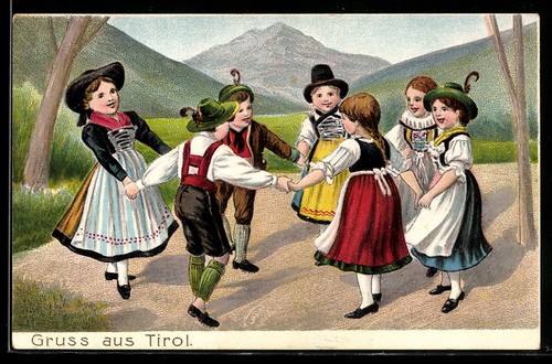 Litografia tirolo bambini - litografia, tirolo,