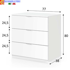 Cassettiera Salvaspazio Bianca Camera da Letto Settimanale 3 Cassetti 77x38x80