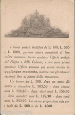 POSTE ITALIANE_POSTE COLONIALI_BUONI POSTALI_SOTTOSCRIZIONE_ARALDICA_PUBBLICITA'