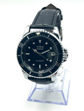 Orologio uomo automatico, datario cinturino nero quadrante nero ghiera girevole