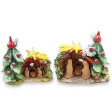 Presepe Capanna Innevata in ceramica Siciliana, con Cometa e albero con puntale 