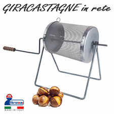 Padella barilotto rete rullo gira castagne caldarroste con manico per camino gas