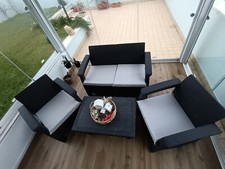 Set Salotto da Giardino 4 Persone Design Rattan con Cuscini - Antracite JUN6043
