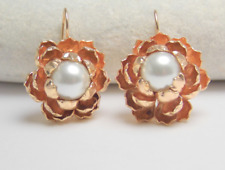 Orecchini donna pendenti con perle fiore dorato oro stile vintage antico regalo