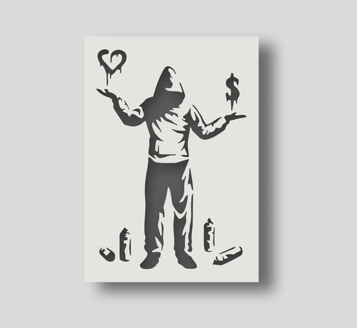 Stencil banksy love - banksy, money