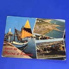 SALUTI DA MARINA DI RAVENNA BARCA RETI DA PESCA CARTOLINA SOUVENIR