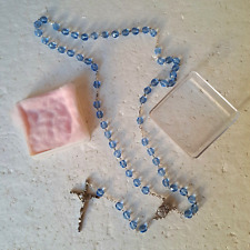 collana rosario anni 80 con crocifisso medaglia e semi lucenti piccola scatola 