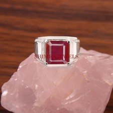 Riscaldato Rubino Gemma Con 14K Placcato Oro Bianco Anello Argento per Uomo