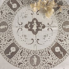 Tovaglia in Lino Pizzo Cantù Bianco Antico Italia XX Secolo Originale 