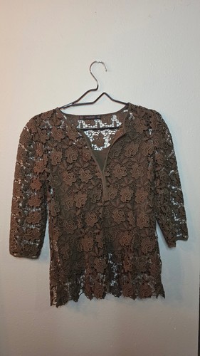 Blusa zara basic marrone pizzo - zara,