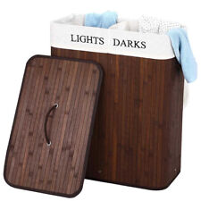 Cesto Biancheria Sporca a Doppio Scomparto,Portabiancheria,Bambu,Bagno