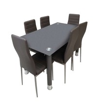 Avatar Set Tavolo in Vetro e 6 Sedie in Ecopelle Fango - 80x140 cm