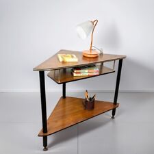 Tavolino Mid Century in legno teak mobile ad angolo tavolino con ripiani anni 50