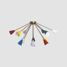 Lampadario Decorativo In Ottone A Mezza Flush Multicolore Con 12 Braccia