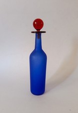 ♥ BOTTIGLIA IN VETRO DI MURANO DESIGN FRANCO MORETTI BLU SATINATO TAPPO ROSSO