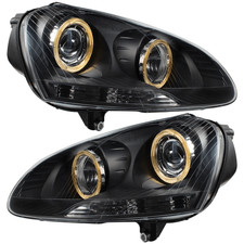 Kit fari per VW Golf V 5 tipo 1K anno 03-08 Angel Eyes chiaro/nero H7+H7