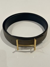 Cintura Uomo Pelle Reversibile HERMES Fibbia Dorata Grigio/Nero Taglia 105 Ct 040