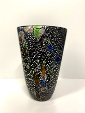 VASO VINTAGE VETRO MURANO NERO MURRINA MULTICOLOR AVVENTURINA ARGENTO '80/'90