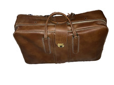 Valigia morbida in pelle cuoio con cerniera, vintage anni '70, cm.68x41x20.