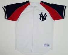 Maglia originale vintage NY Yankees Majestic baseball merchandise taglia L bianca/R&B