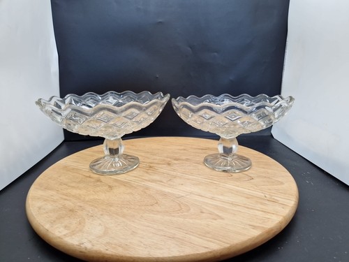 Vintage clear glass pedestal - glass,