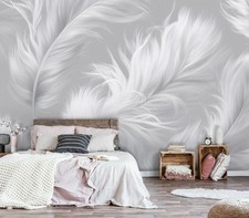Fotomurale piume bianco grigio