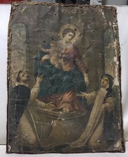 🌈 Antica rara Oleografia carta su tela Madonna Del Rosario Di Pompei XIX sec