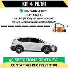 Kit 4 Filtri Tagliando per SEAT Altea XL 1.6 LPG 75 kw Benzina/Gasauto (GPL) ...