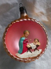 PALLINA DI NATALE IN VETRO SOFFIATO CON DECORAZIONE, ANNI '50 ALTEZZA: 7,5 CM