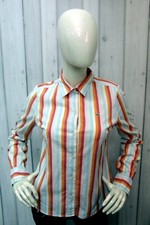 Lacoste Donna Taglia M Camicia a Righe Chemise Shirt Cotone Manica Lunga Logo
