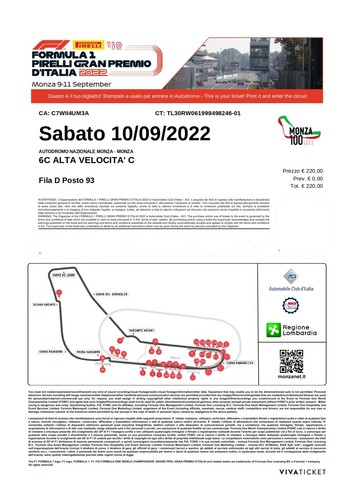 Biglietto monza sabato 10 - f1,