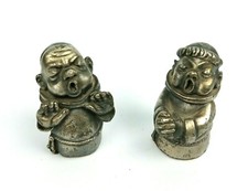 STATUA COPPIA  Vintage Peltro Cesellato A Mano Pewter Figurine Scultura Monaci