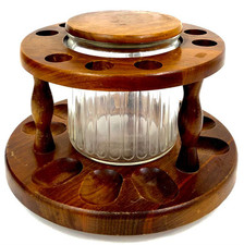 Porta Pipe Dunhill in Legno con Porta Tabacco in Vetro Girevole