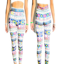 Leggings da donna elastico sportivo leggins fantasia geometrica fuseaux lungo