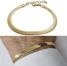 Bracciale uomo in acciaio inox dorato braccialetto catena serpente snake piatto