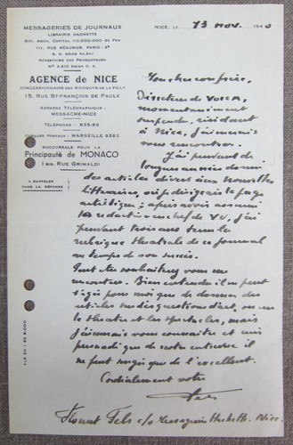 Lettre autographe signée