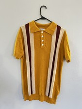 Polo uomo anni 70 maglia dorata - camicia a righe retrò con pannello 