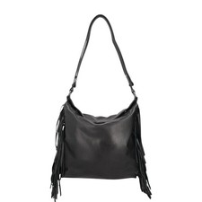 Tosca Blu Borsa a Spalla Grande Janet in Pelle Nera con Frange