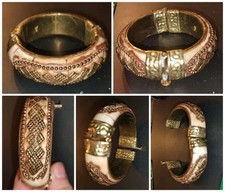 Bracciale VINTAGE '70❗️semi rigido OSSO e OTTONE❗️perno e cerniera ARTIGIANALE❗️