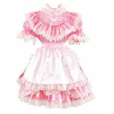 Costume cosplay anime Lolita ragazza femminuccia cameriera rosa raso vestito fantasia su misura