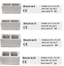 BLOCCO CEMENTO PER MURATURA BANCALI lungo 40cm altezza 19 spessori vari 