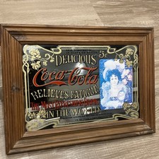 Vintage Coca Cola Wooden Framed Wall Mirror Advertising Retro Bar