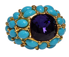 Anello regolabile Kenneth Jay Lane KJL turchese cabochon colore ametista vetro