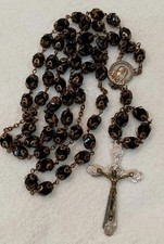 Antico Rosario agata nera XIX secolo Italia corona preghiera crocifisso 