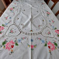 Tovaglia rettangolare con inserti floreali + 12 tovaglioli Vintage Ricamo a mano