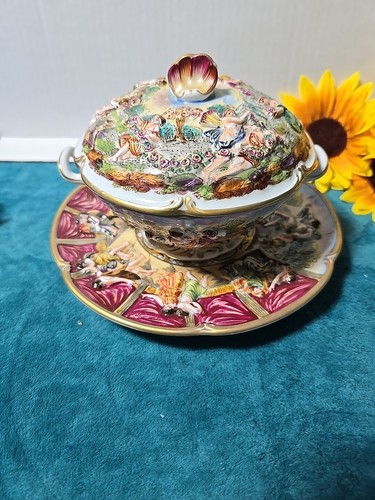 Antico set piatti zuppiera - , con