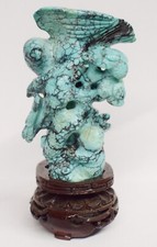 sculpture scultura AQUILA TURCHESE MOLTO ANTICA su base di legno