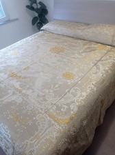 Copriletto Pregiato Damasco Vintage Anni 40 Con Disegno Floreale