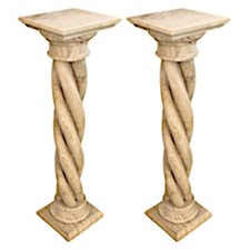 Coppia di Colonne in Travertino a Fusto Ritorto Classic Column Italian H 100cm